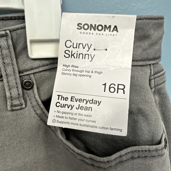 Sonoma Jeans, Women's Size 16R High Rise Gray Denim Curvy Skinny Pockets No Gap - Picture 5 of 8